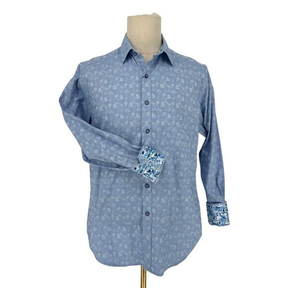 Robert Graham Woven Button Front Long Sleeve Shirt ABBOTT KINNEY Light Blue  M - Picture 1 of 10